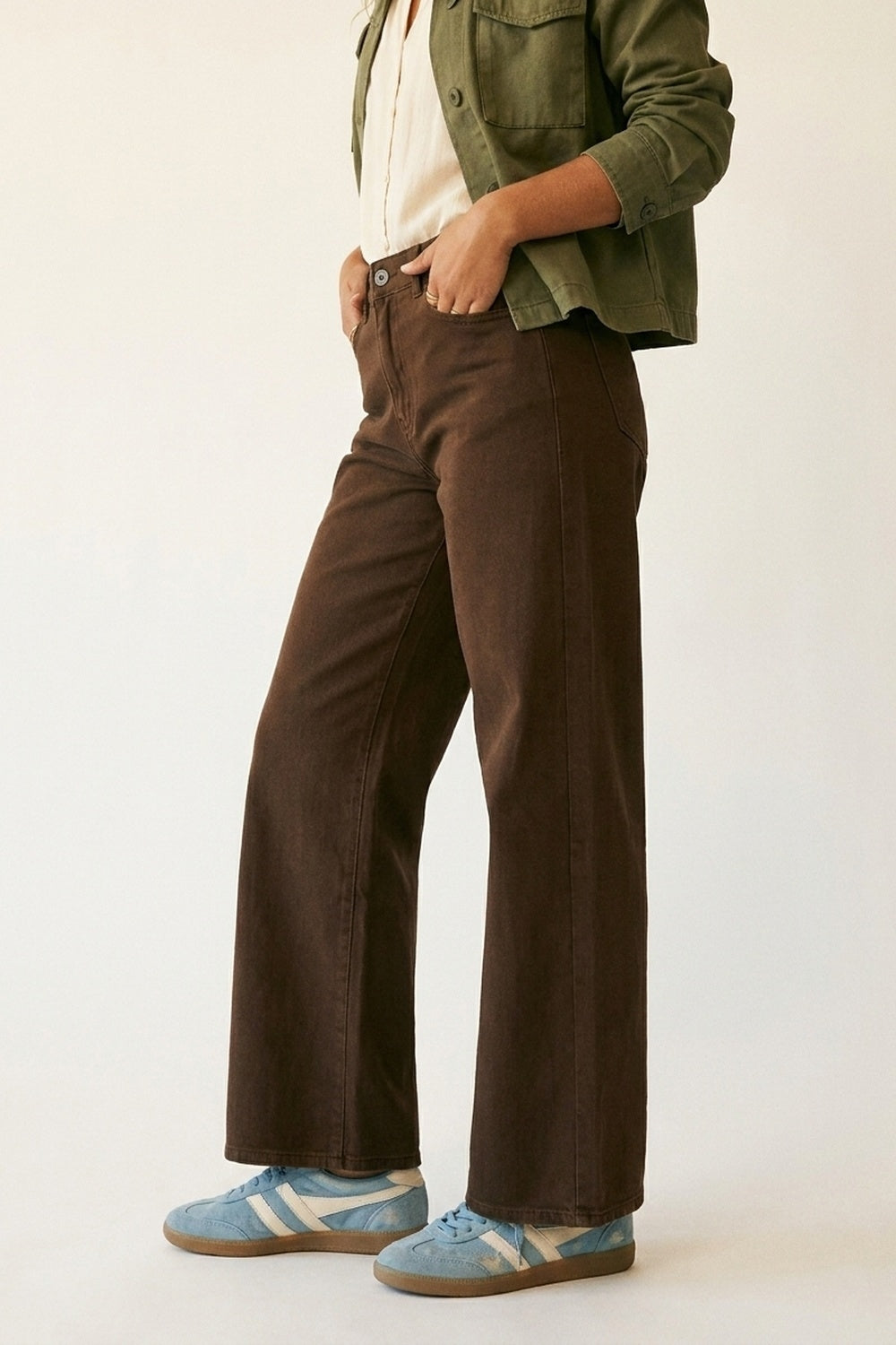 Brown Wide-Leg Pants with lightweight Twill - Coloured Jeans
