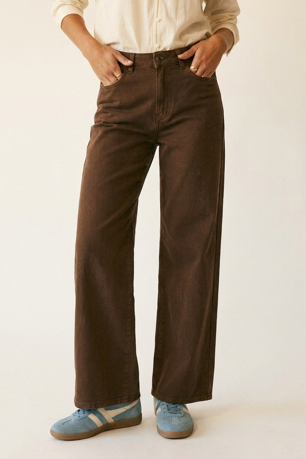 Brown Wide-Leg Pants with lightweight Twill - Coloured Jeans