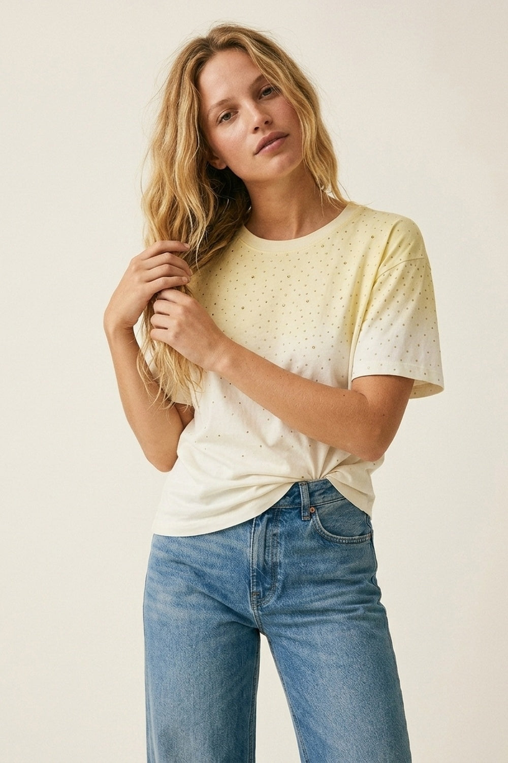 Yellow Gradient Speckled Short Sleeve Tee - top