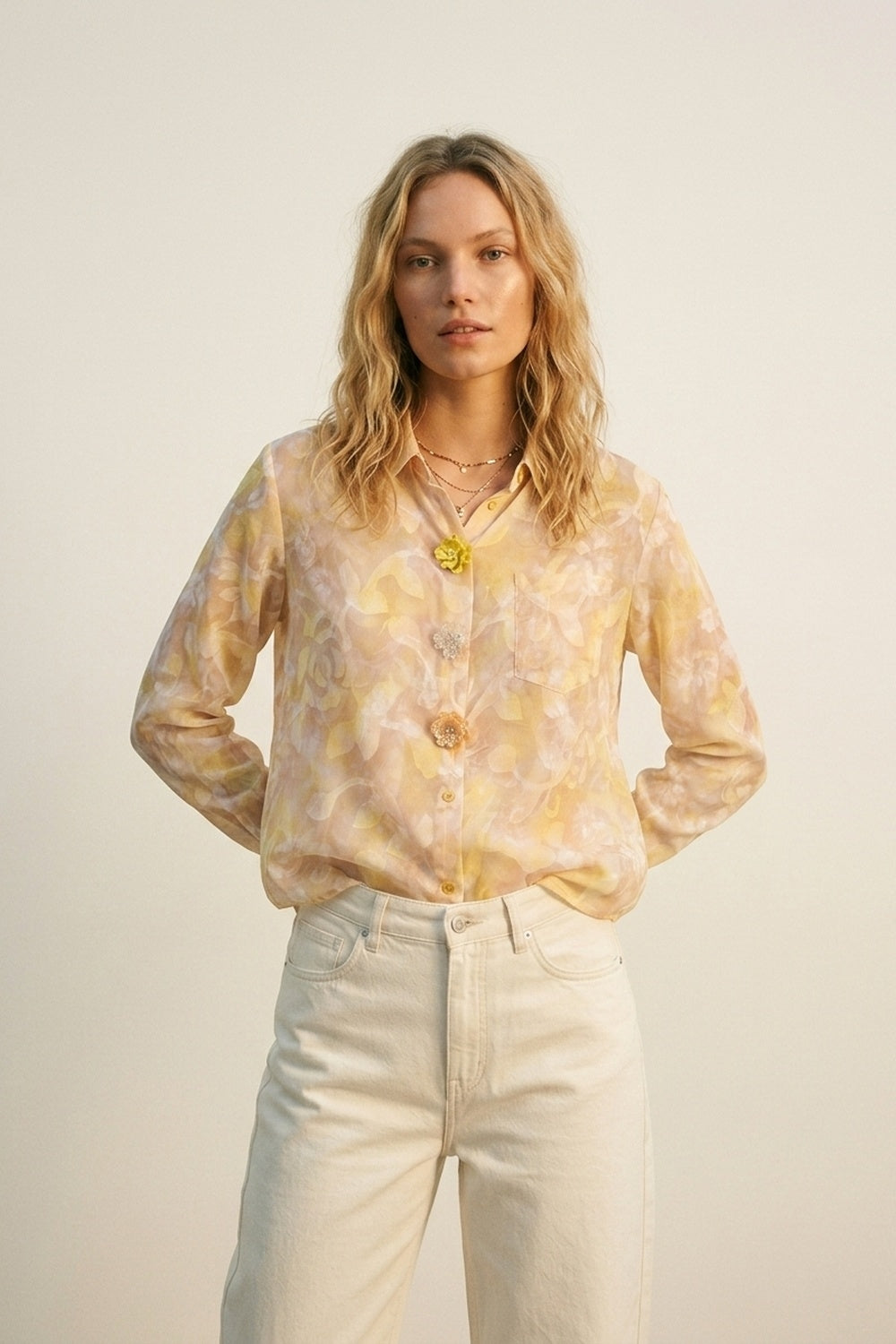 Long-Sleeve Floral Print Button-Up Shirt - Shirts