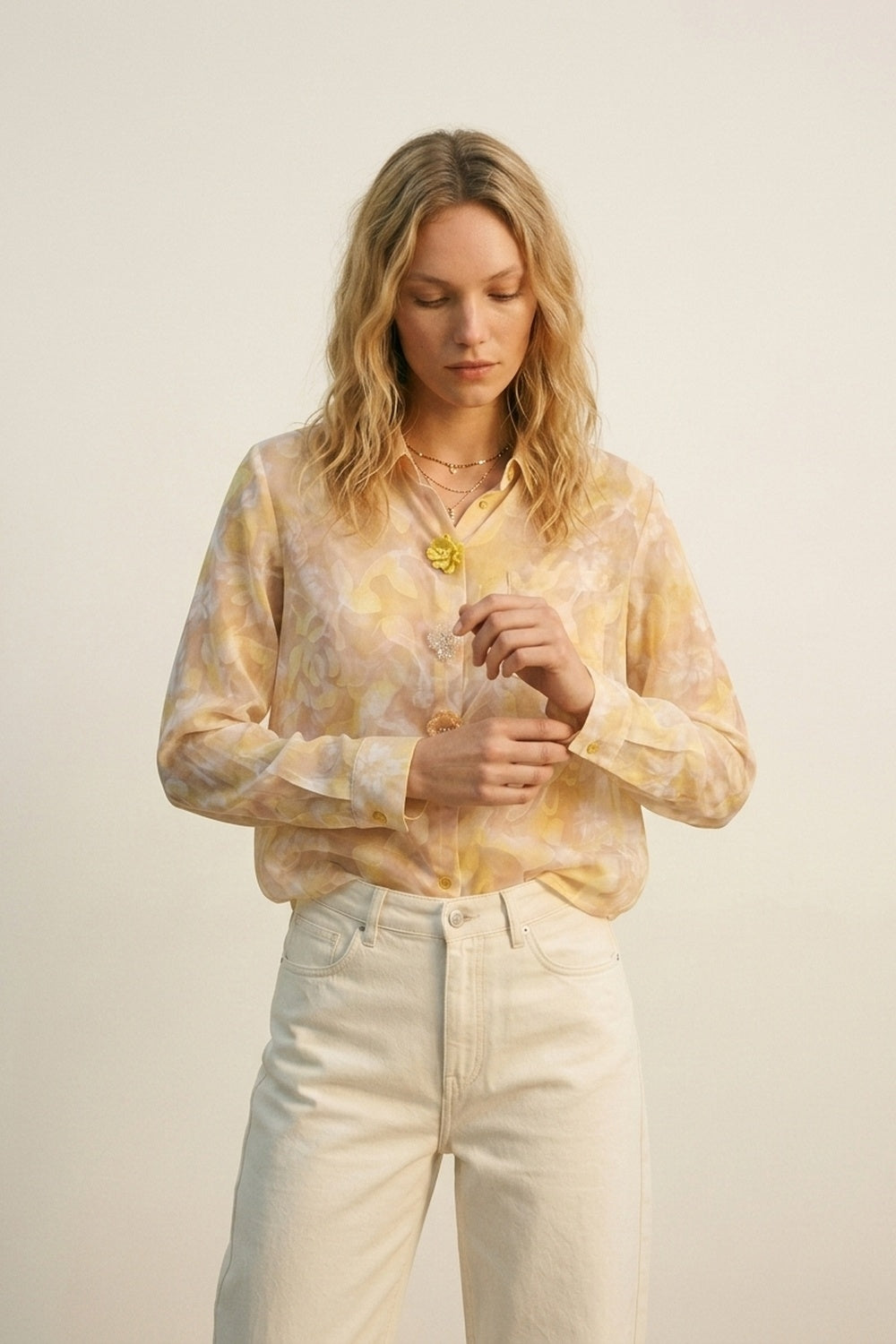Long-Sleeve Floral Print Button-Up Shirt - Shirts