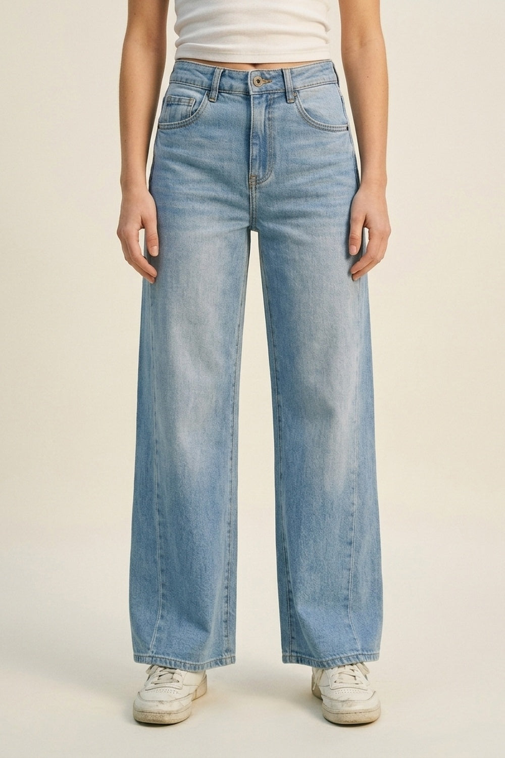 Light Blue Wide-Leg High-Waist Denim Jeans - Denim