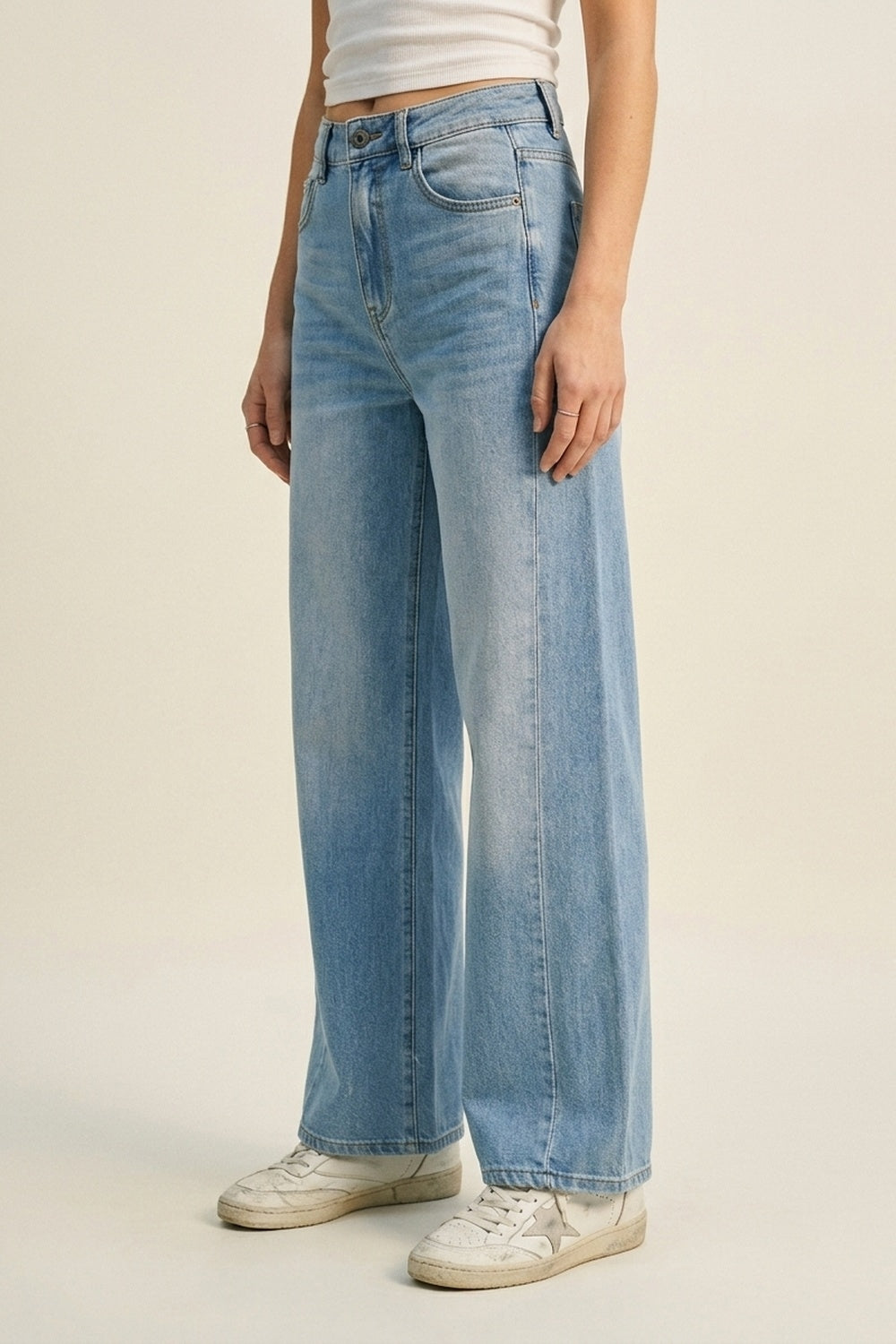 Light Blue Wide-Leg High-Waist Denim Jeans - Denim
