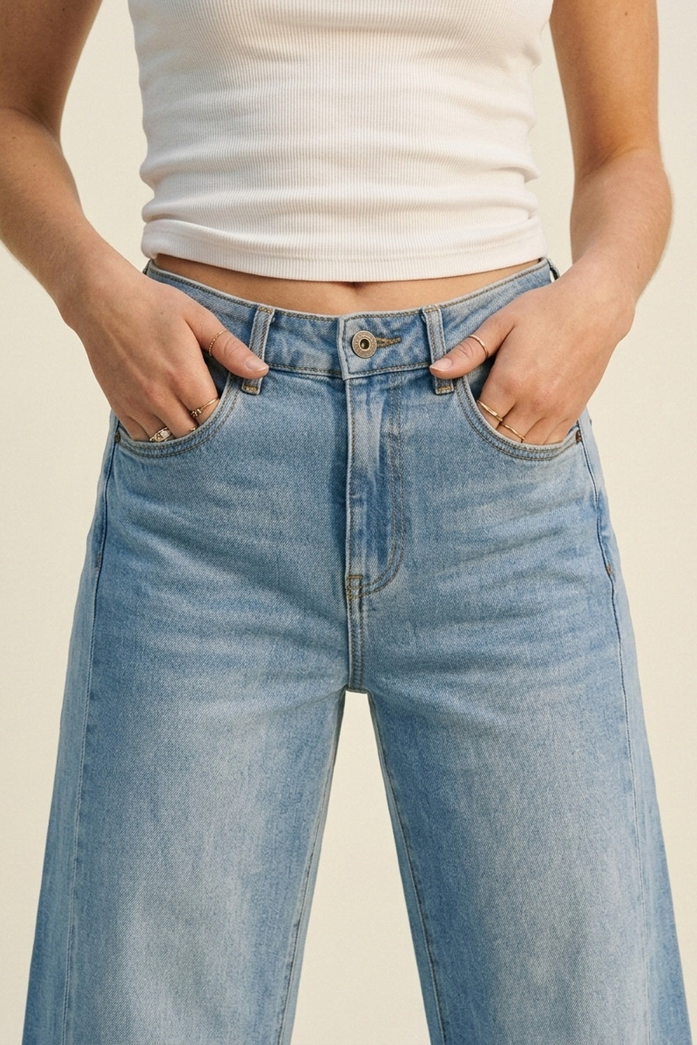 Light Blue Wide-Leg High-Waist Denim Jeans - Denim
