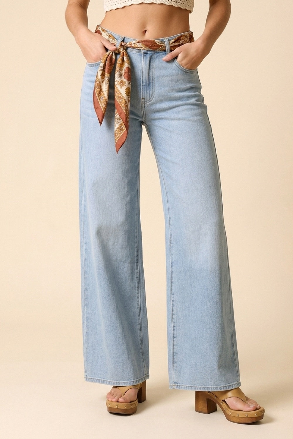 High-Rise Wide-Leg Denim in Light Blue Wash - Denim