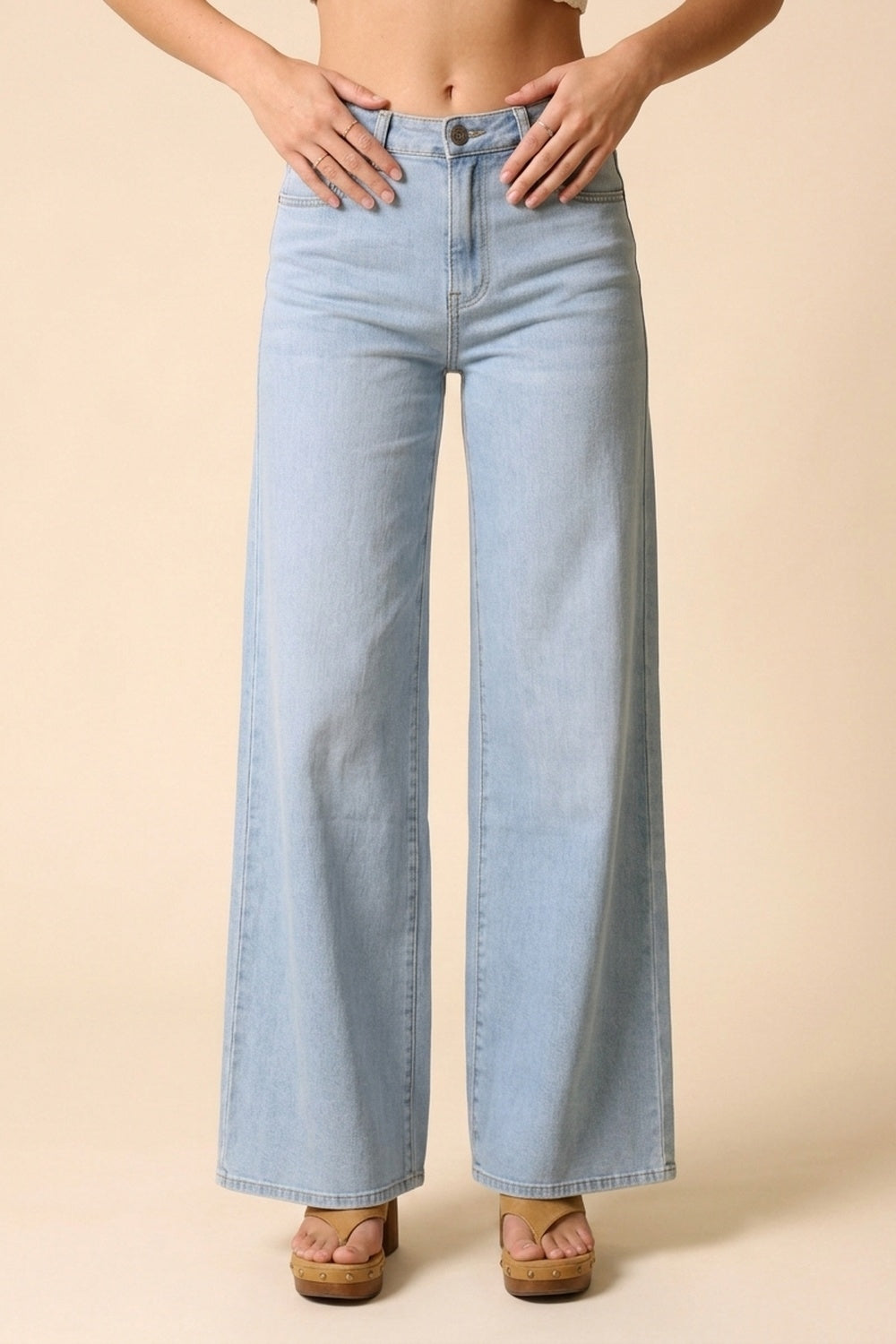 High-Rise Wide-Leg Denim in Light Blue Wash - Denim
