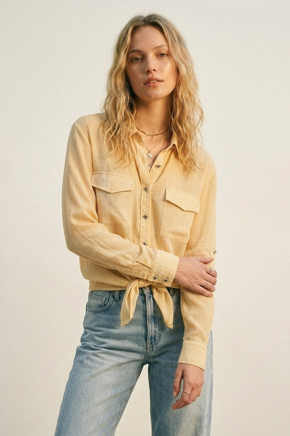 Yellow tie dye Shirt in chiffon with strass details - Shirts