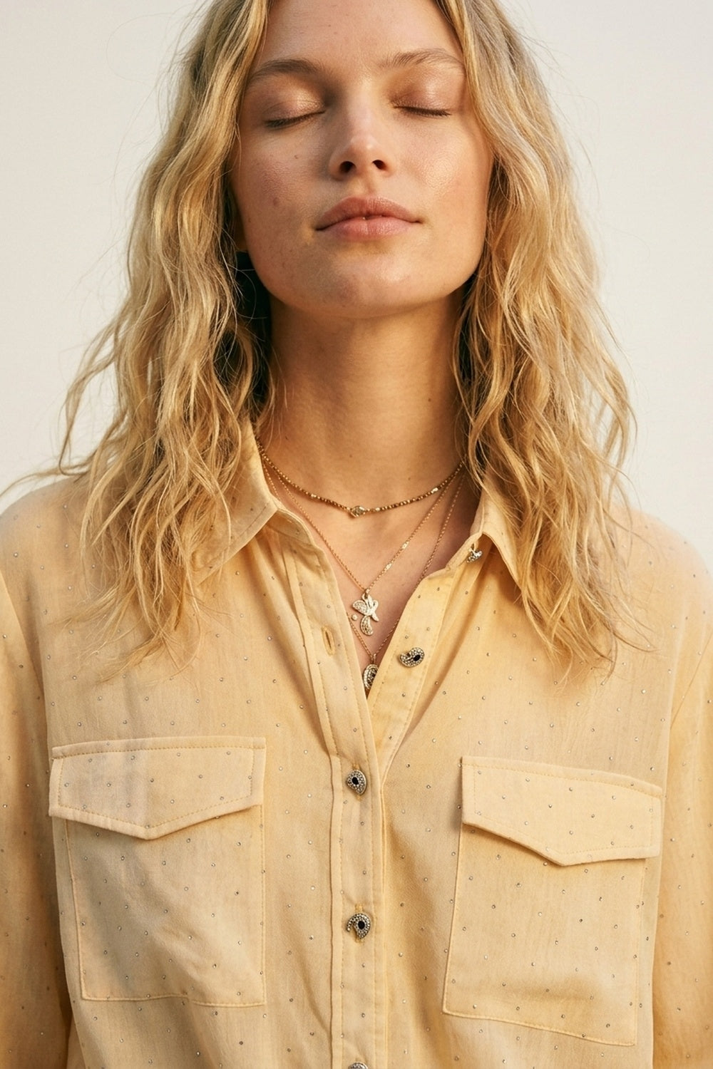 Yellow tie dye Shirt in chiffon with strass details - Shirts