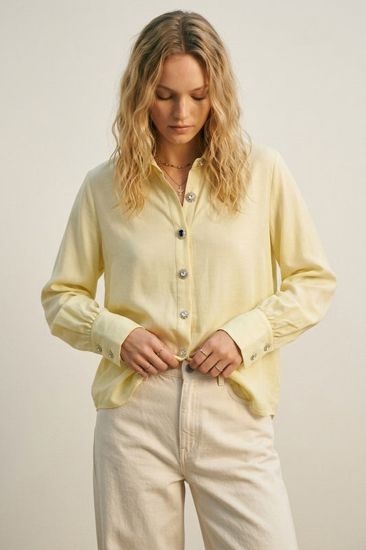 Butter Yellow Button-Up Shirt with buttons on cuff - Shirts