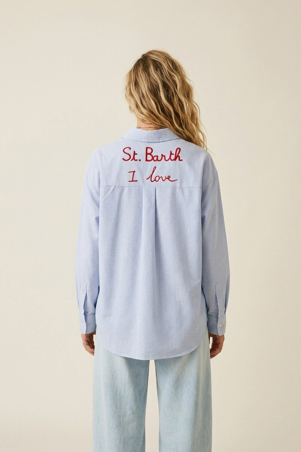 Light Blue Button-Up striped Shirt with Embroidered Detail St Barth - Shirts