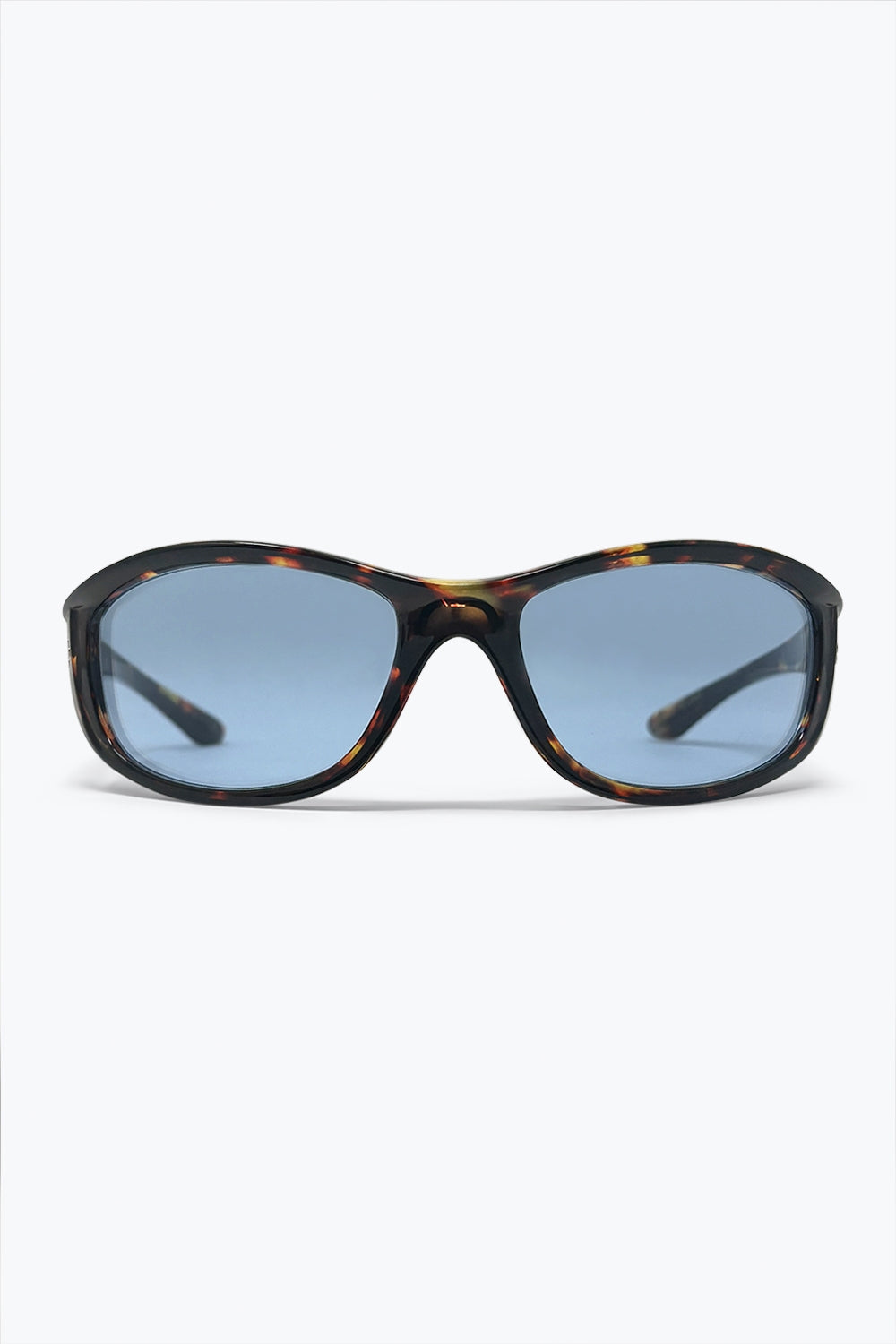 Multicolor Tortoiseshell Frame Blue Tinted Oval Sunglasses