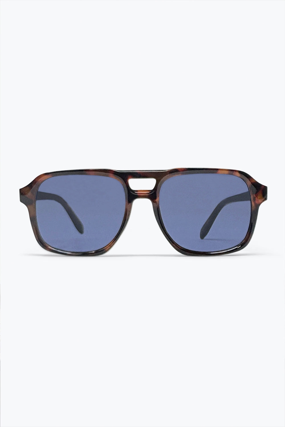 Brown Tortoiseshell Frame Blue Lens Square Sunglasses