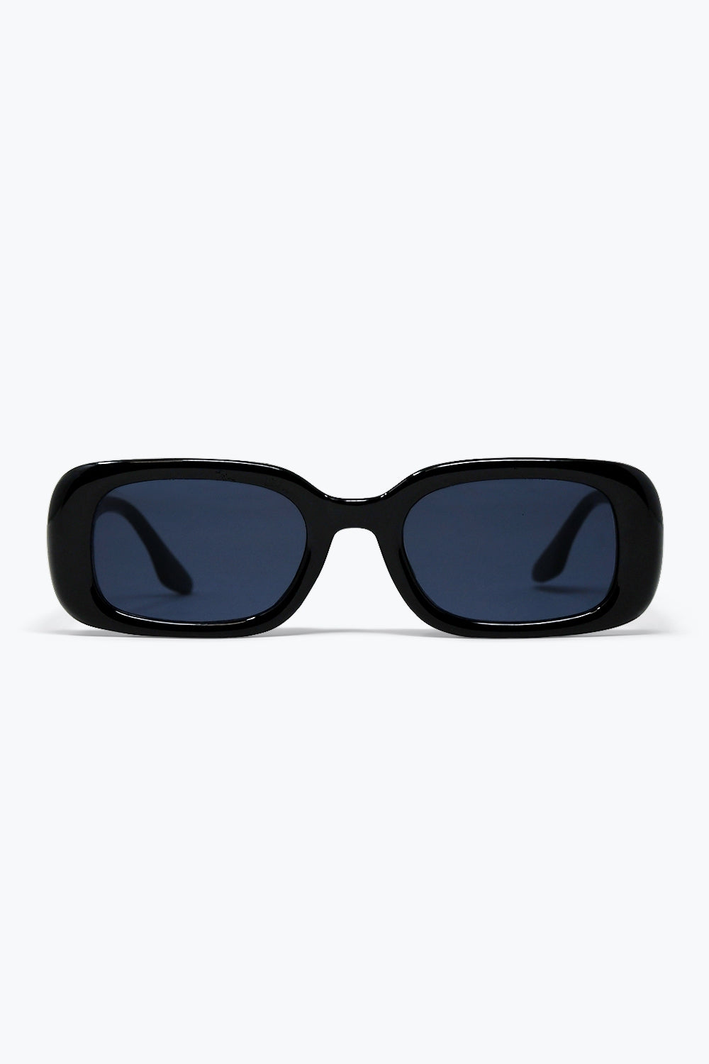 Black Rectangular Frame Glossy Acetate Narrow Sunglasses