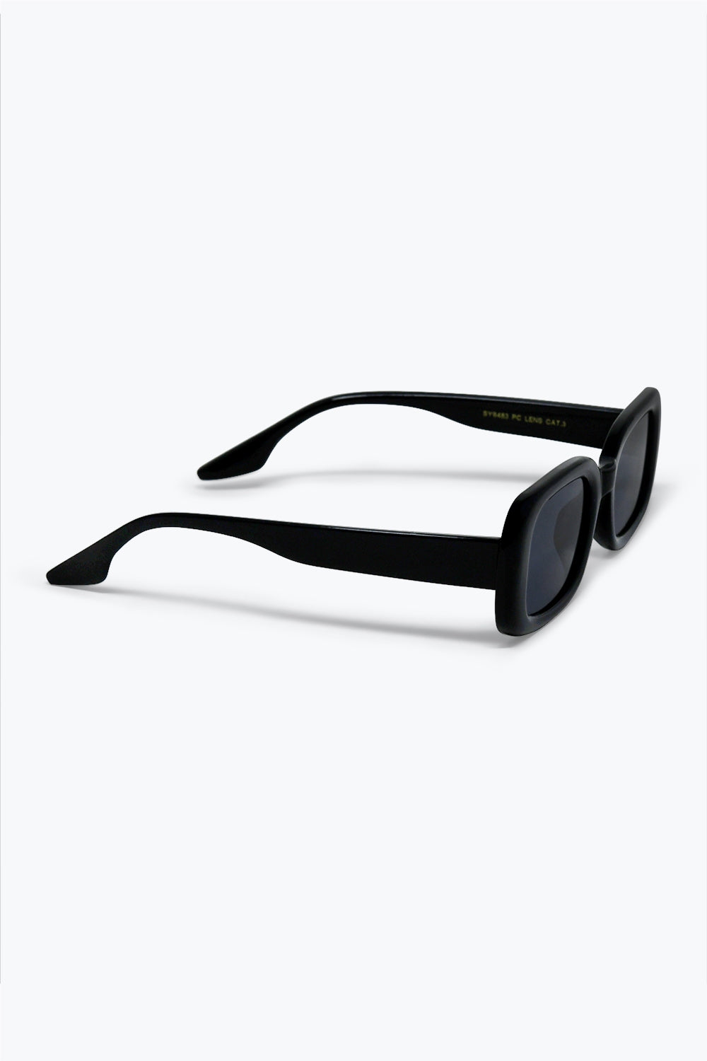 Black Rectangular Frame Glossy Acetate Narrow Sunglasses
