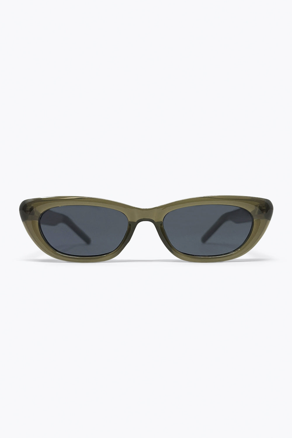 Olive Translucent Oval Frame Chunky Cat Eye Sunglasses