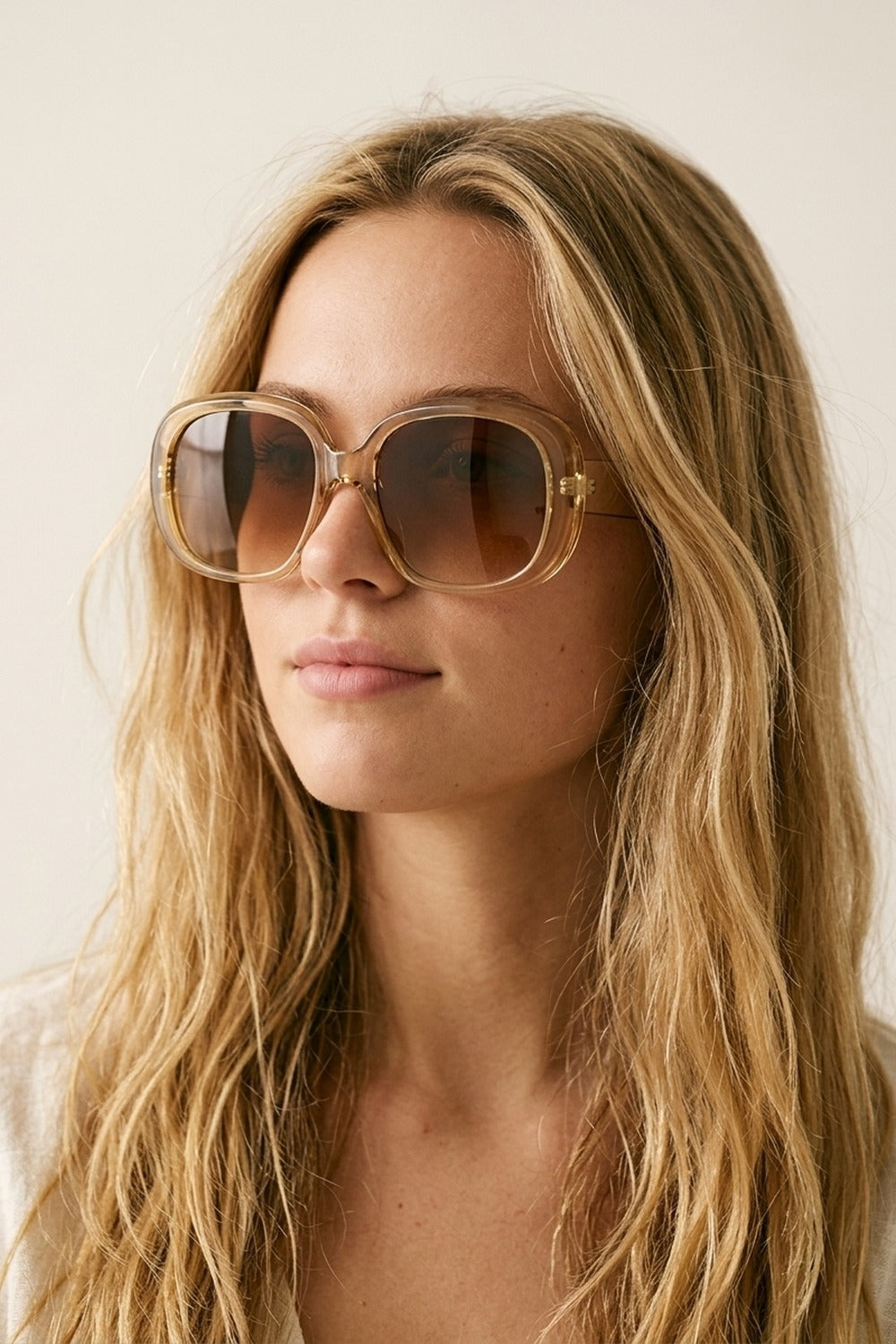 Beige Oversize Square Frame Gradient Lens Sunglasses