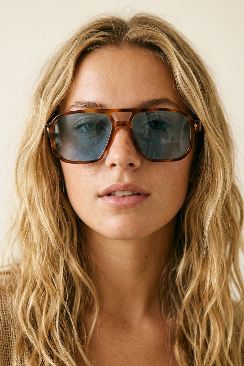 Brown Tortoiseshell Acetate Aviator Frame Oversized Sunglasses
