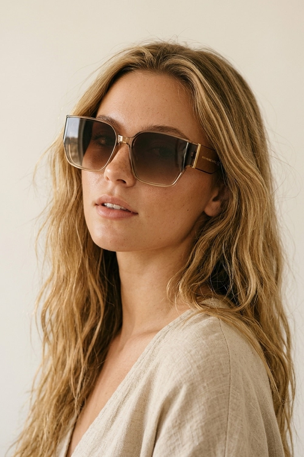 Brown Gradient Square Frame Oversized Acetate Sunglasses