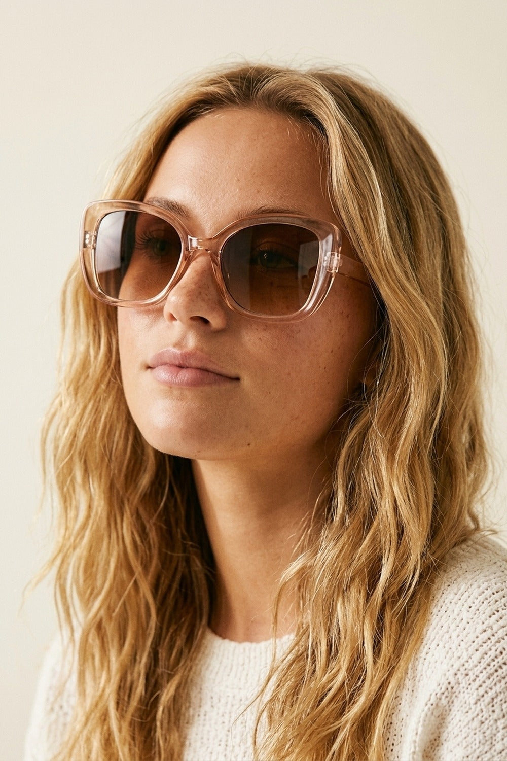 Beige Transparent Acetate Oversize Gradient Lens Square Sunglasses