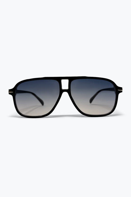 Black Gradient Lens Aviator Oversize Sunglasses With Double Bridge