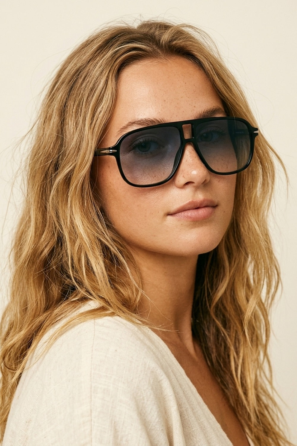 Black Gradient Lens Aviator Oversize Sunglasses With Double Bridge