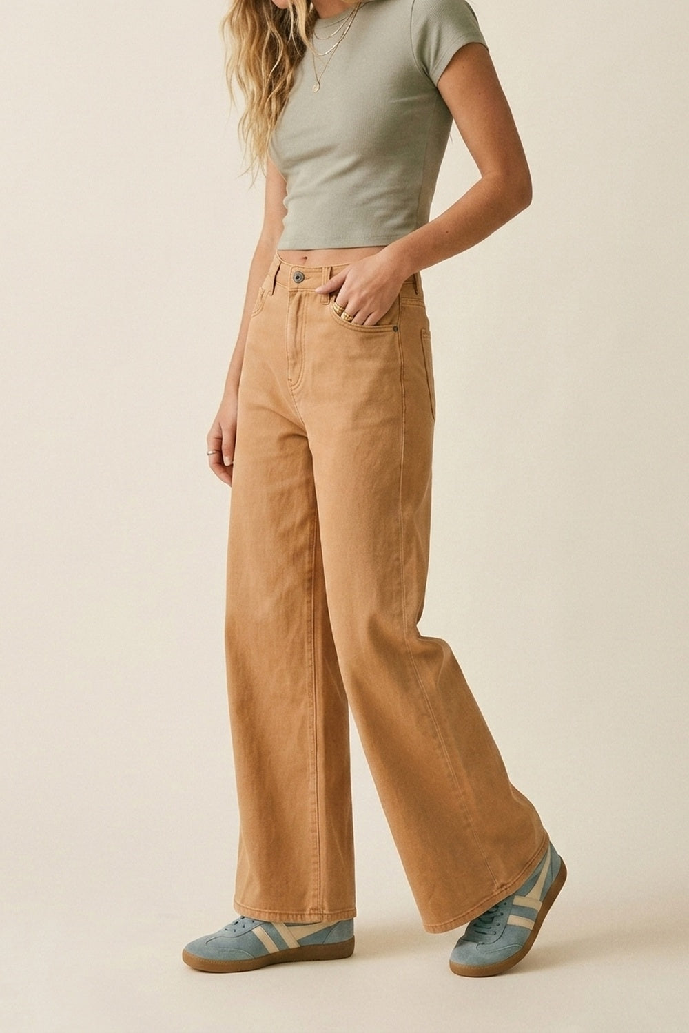 Orange Wide-Leg Pants with lightweight Twill