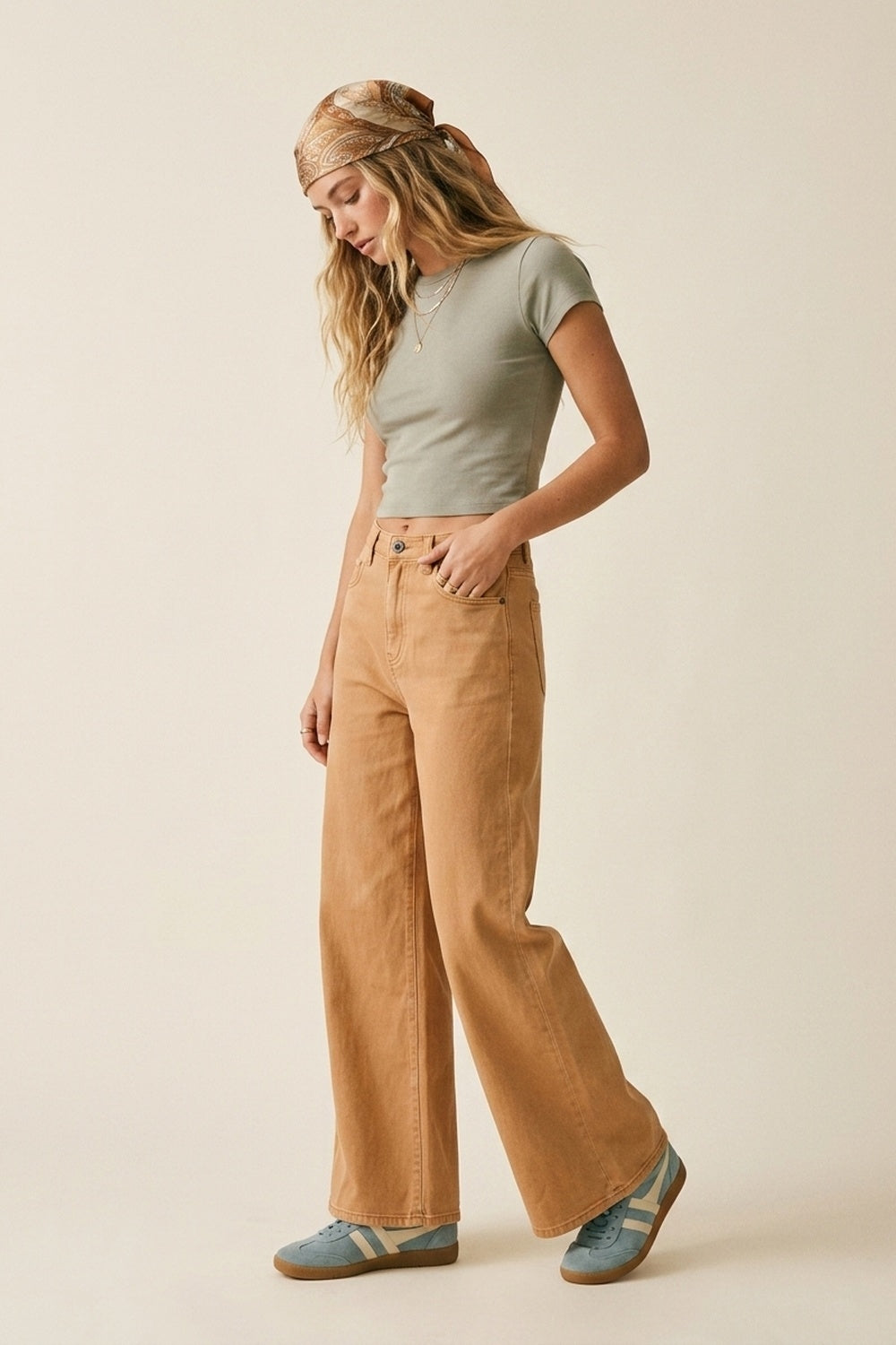 Orange Wide-Leg Pants with lightweight Twill - Coloured Jeans
