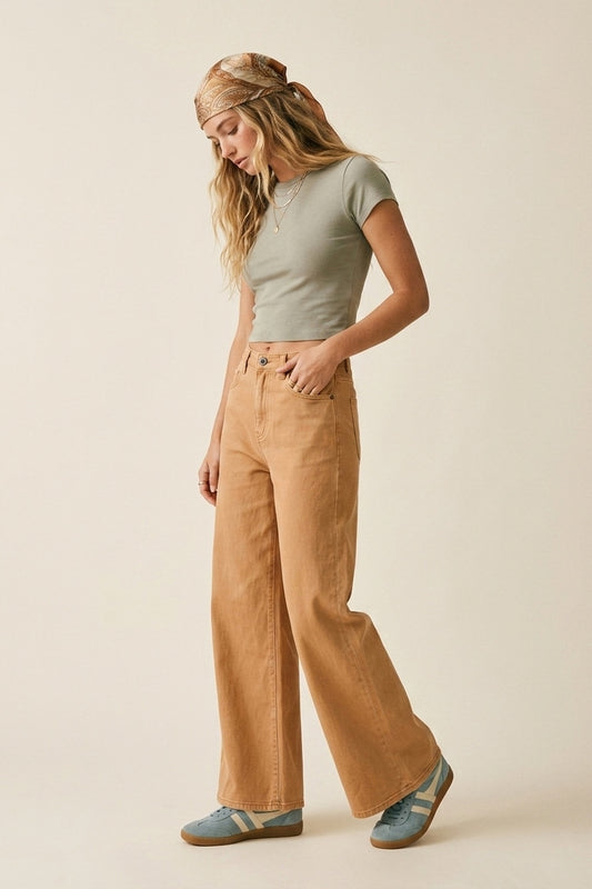 Orange Wide-Leg Pants with lightweight Twill - Coloured Jeans