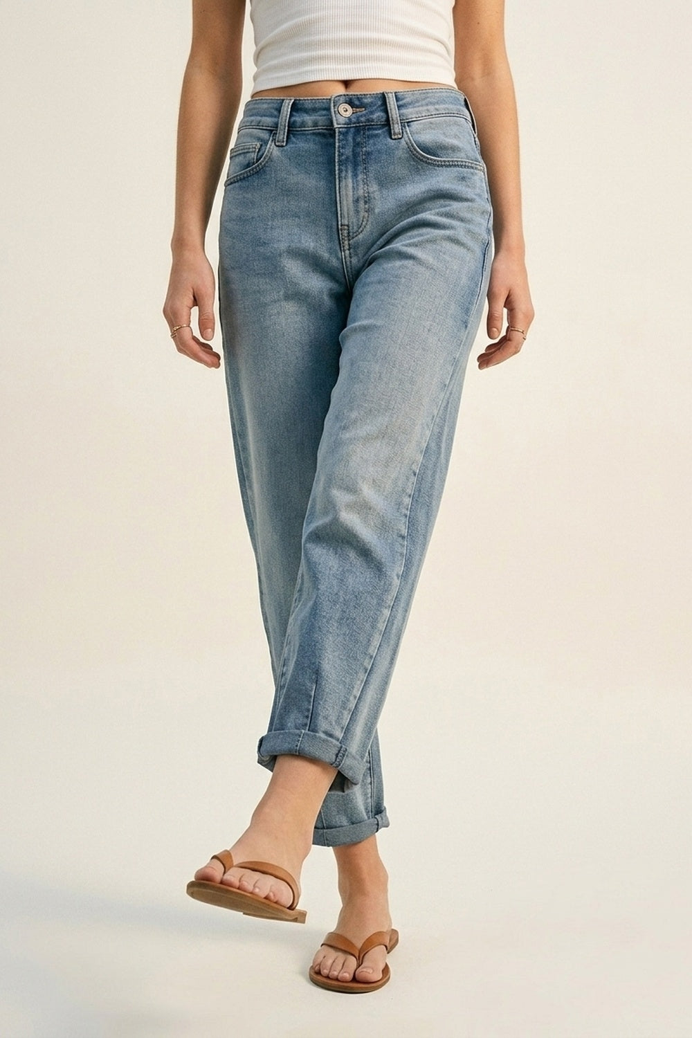 Vintage Wash Mom-fit Stretch Jeans - Denim