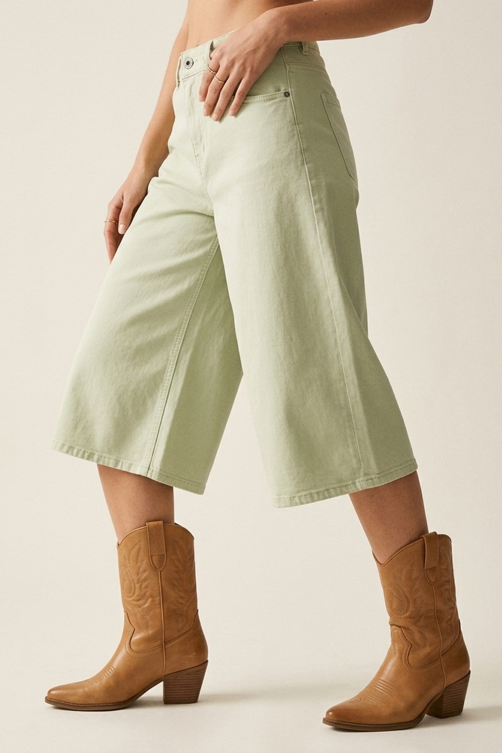 Stretch-denim Bermuda shorts in Mint Green - trousers