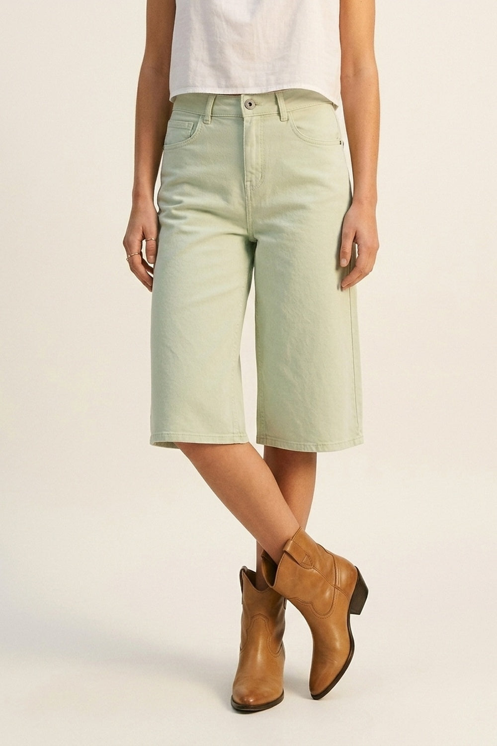Stretch-denim Bermuda shorts in Mint Green - trousers