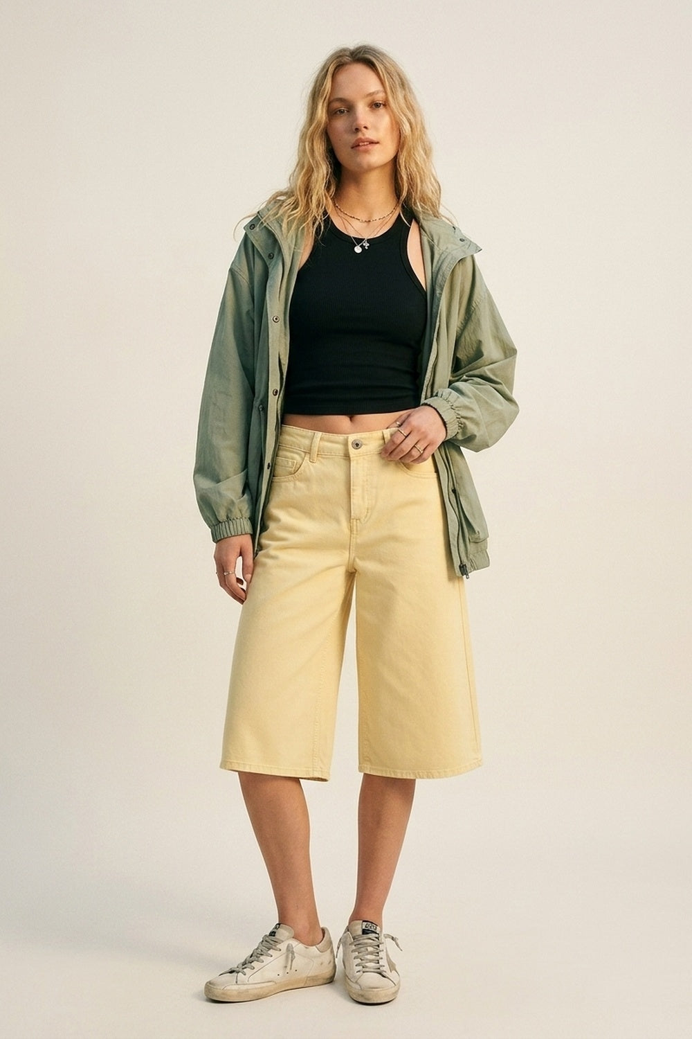 Stretch-denim Bermuda shorts in Butter Yellow - trousers