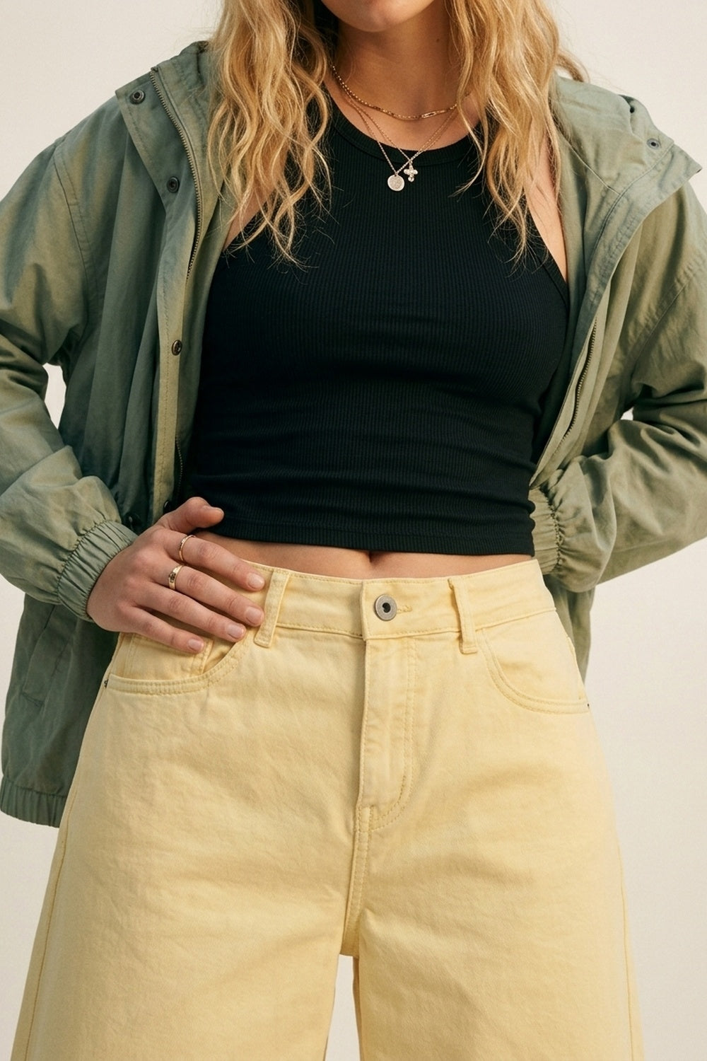 Stretch-denim Bermuda shorts in Butter Yellow - trousers
