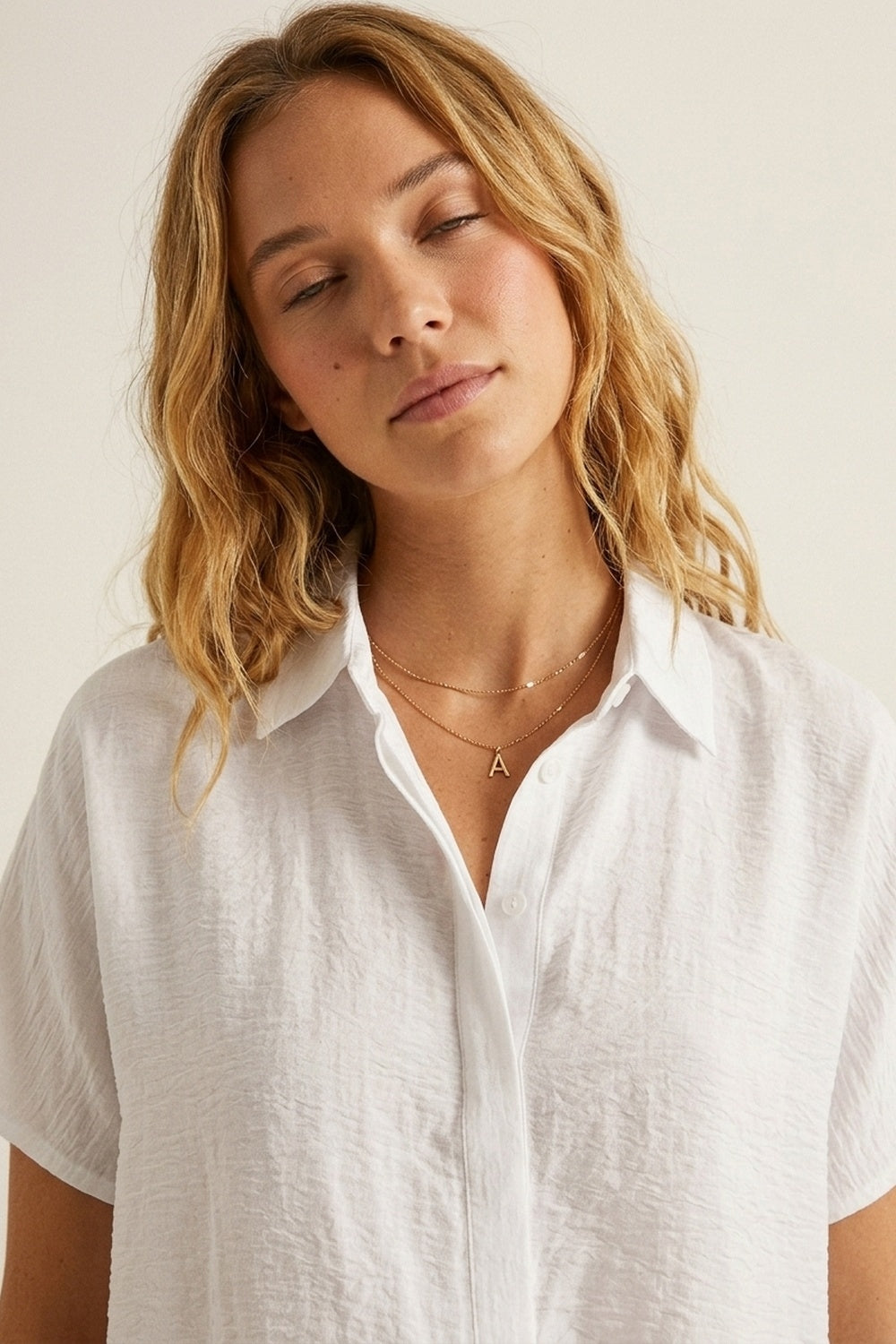 White Textured Cotton Short Sleeve Collared Relaxed Fit Shirt - Shirts