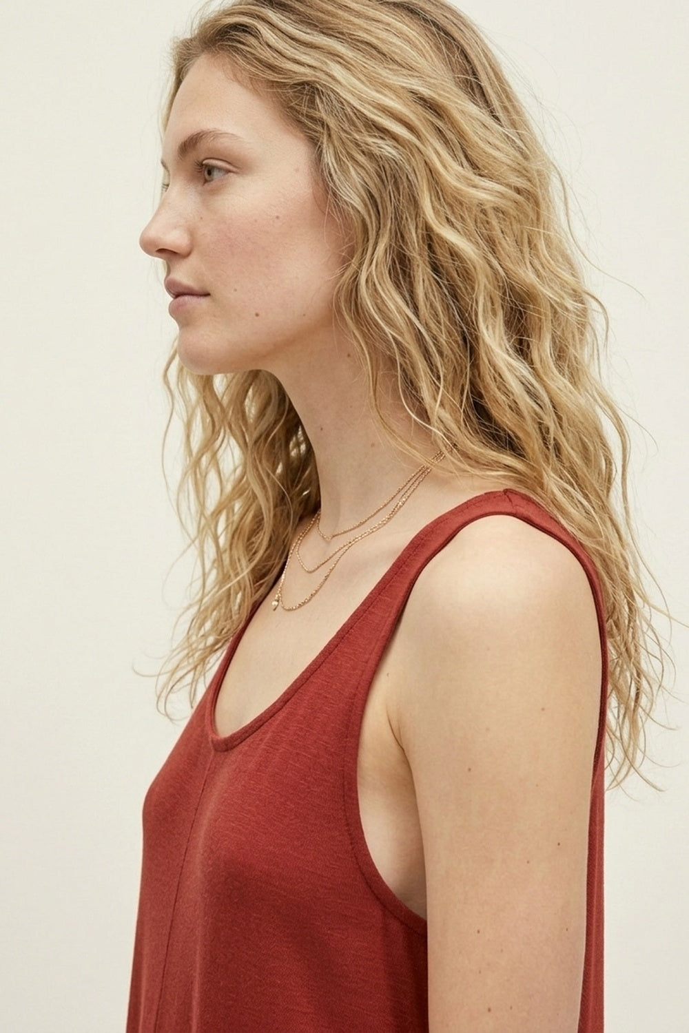 Comfy Short Playsuit With Scoop Neck in Terracotta