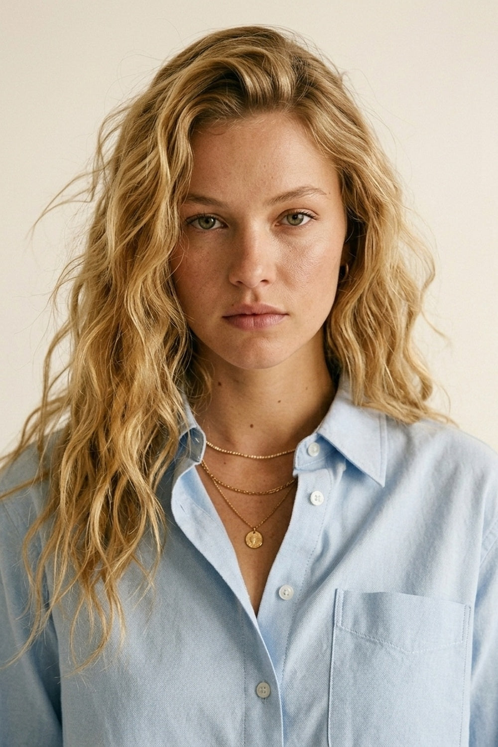 Light Blue Button-Front cropped Shirt in cotton fabric - Shirts
