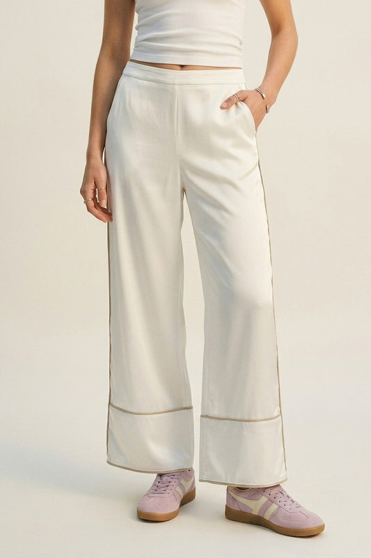Ivory Satin Wide-Leg Kimono Trousers - trousers