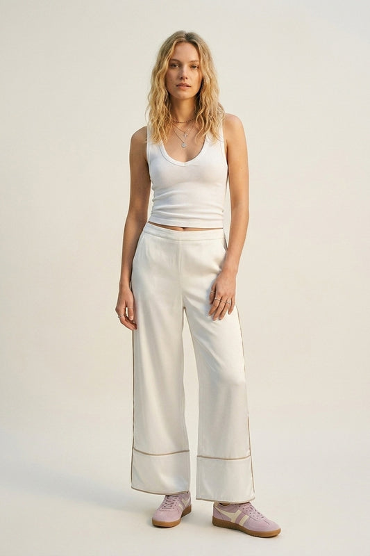 Ivory Satin Wide-Leg Kimono Trousers - trousers