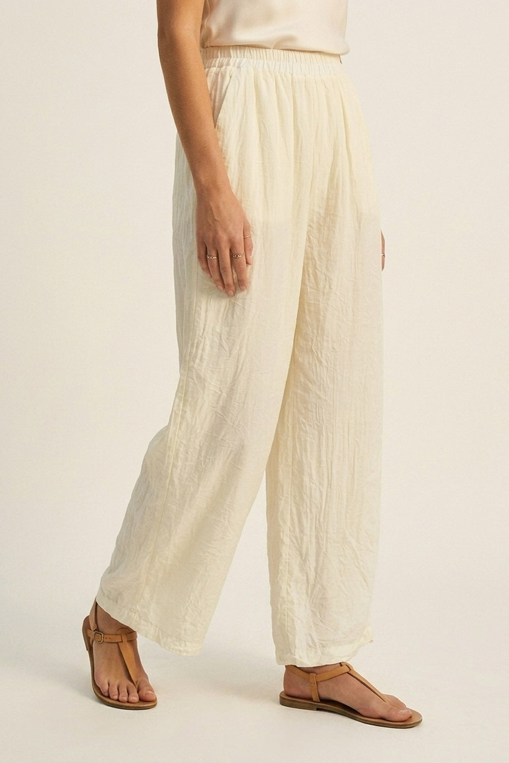 Cream Wide-Leg Pants with sheer fabric - trousers