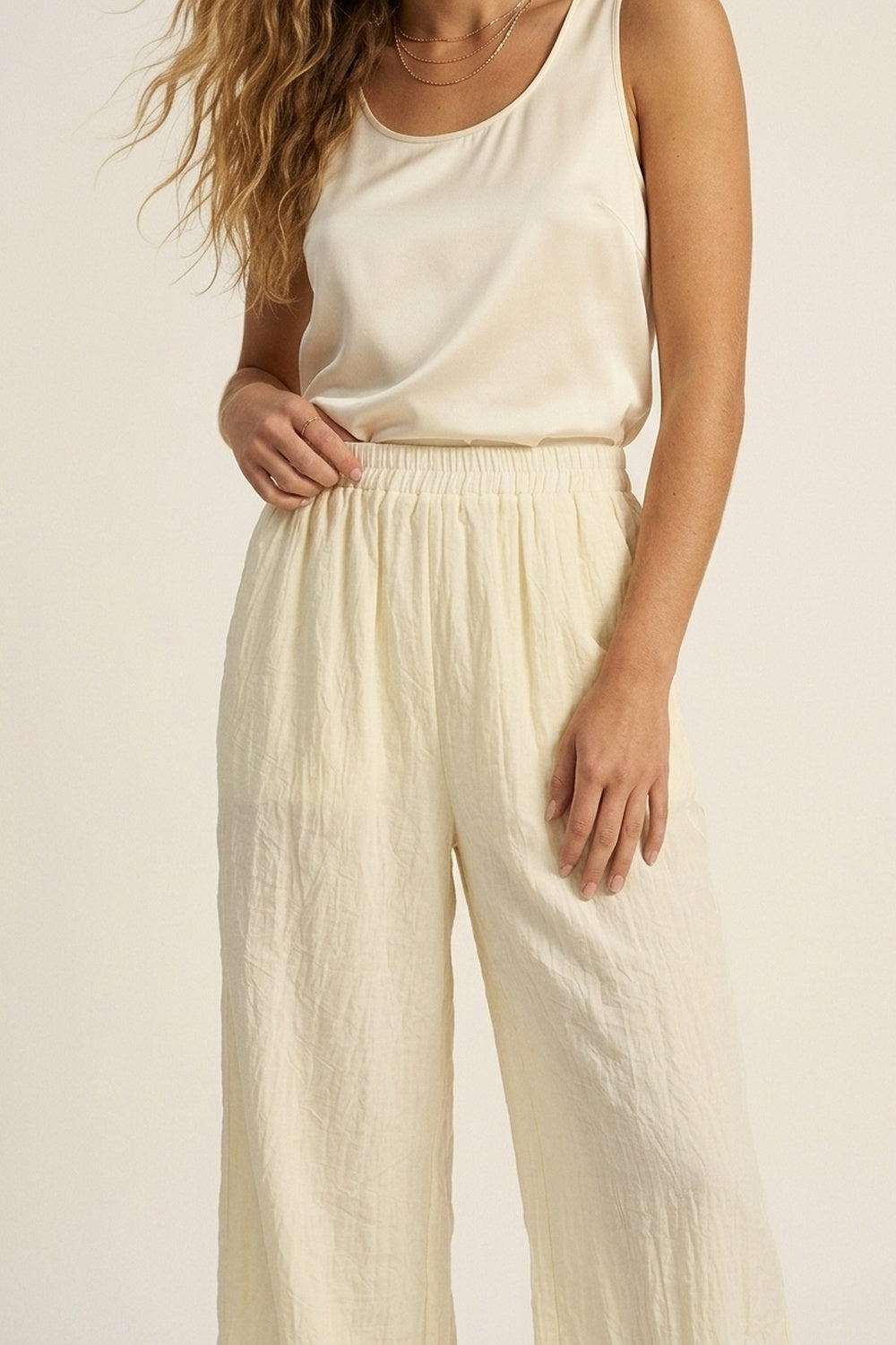 Cream Wide-Leg Pants with sheer fabric - trousers