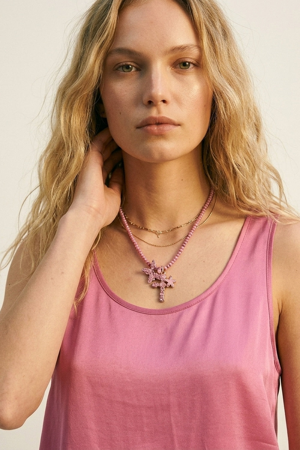 Fuchsia Satin Regular Fit Scoop Neck Sleeveless Tank Top - top