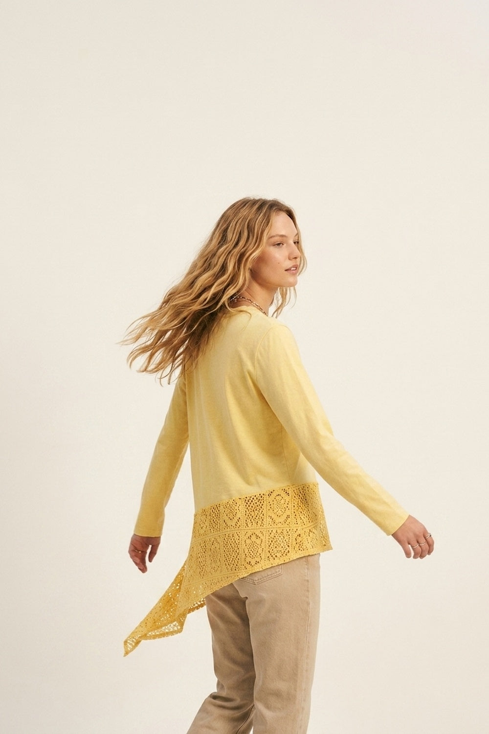 top with crochet Insert and Asymmetrical Hem in Yellow