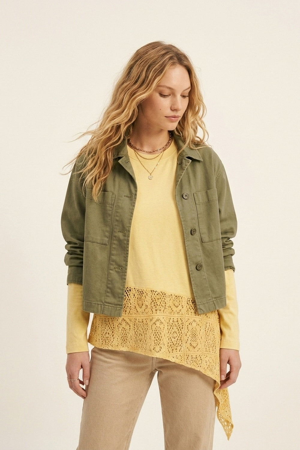 top with crochet Insert and Asymmetrical Hem in Yellow - top