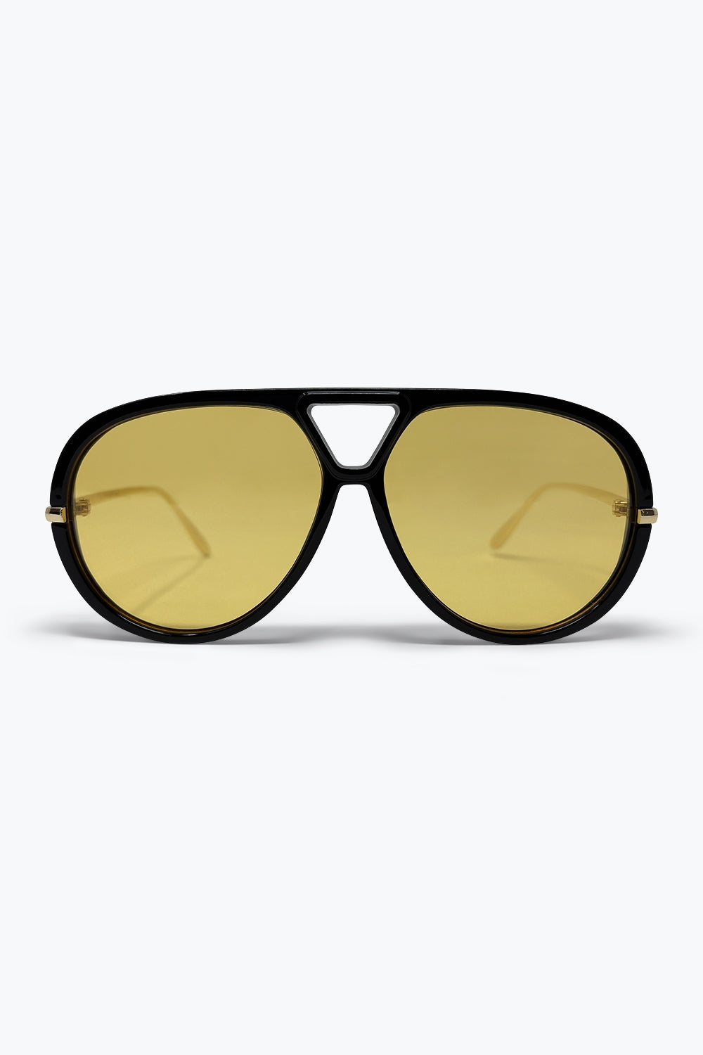 Black Aviator Frame Yellow Tinted Oversize Lens Sunglasses