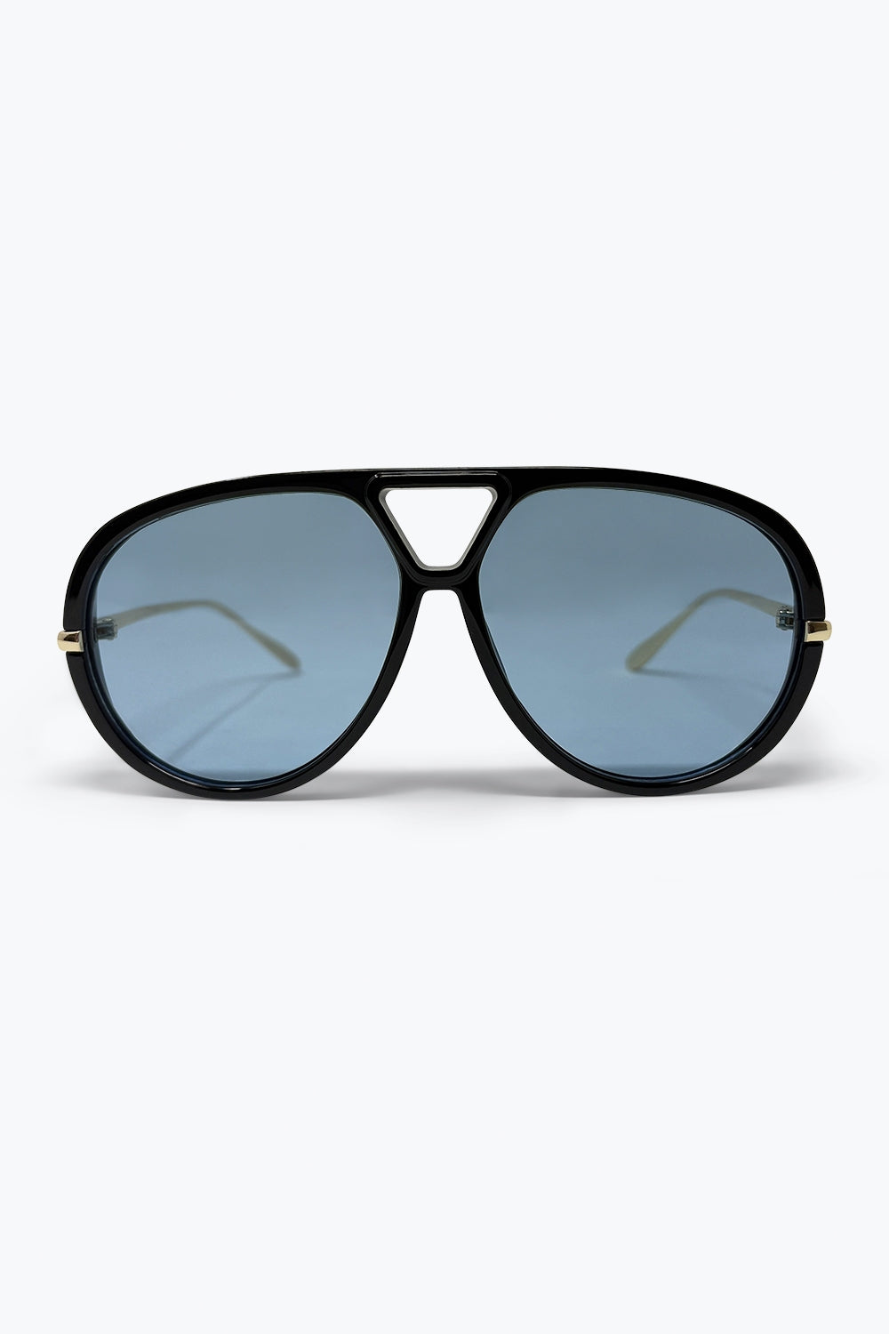Black Oversize Aviator Frame Blue Gradient Lens Sunglasses