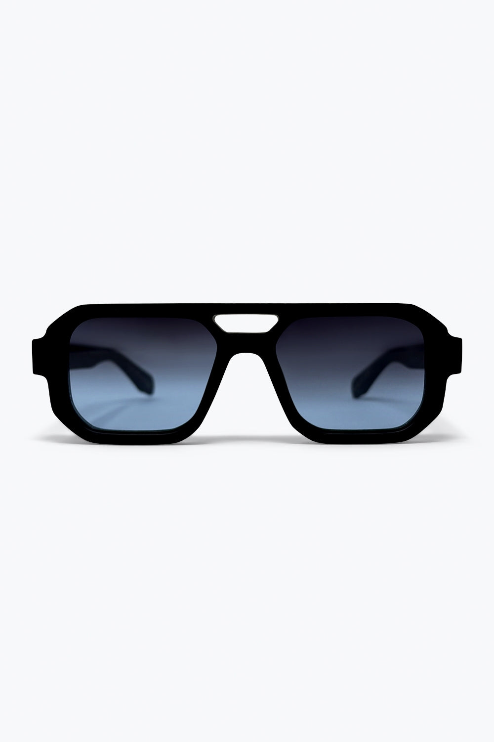 Black Gradient Lens Geometric Frame Oversize Sunglasses