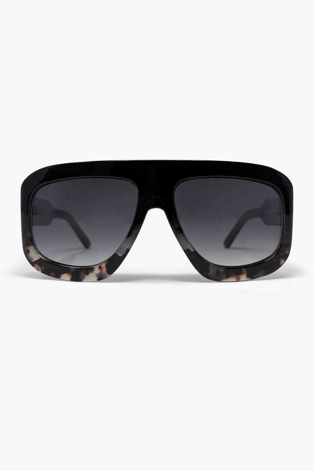 Black Tortoiseshell Frame Oversize Shield Sunglasses With Gradient Lenses