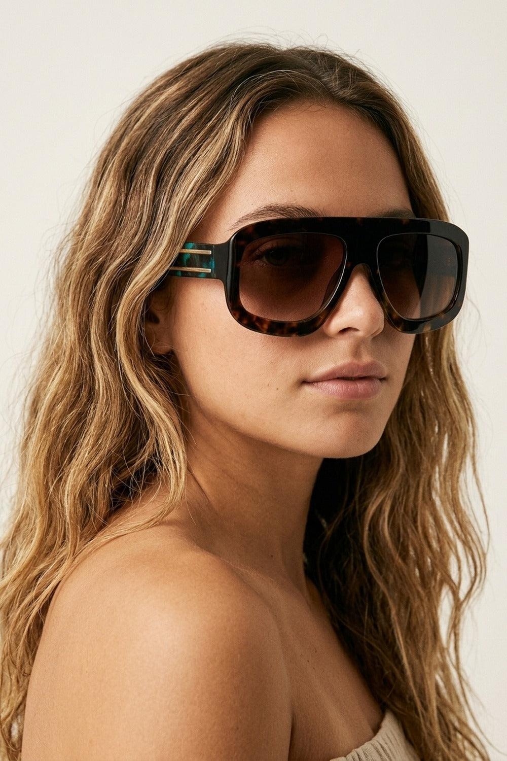 Black Tortoiseshell Effect Square Frame Gradient Lens Sunglasses