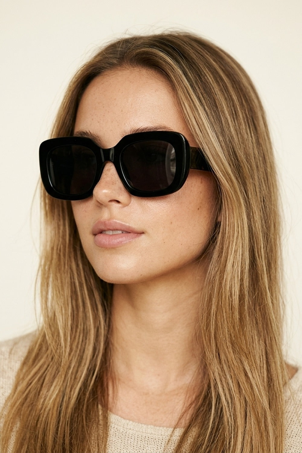Black Glossy Acetate Oversize Square Frame Sunglasses
