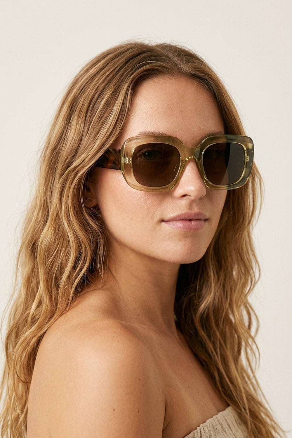 Khaki Square Acetate Wide Frame Gradient Oversize Sunglasses